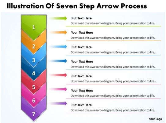 Business PowerPoint Templates illustration of seven step arrow process Sales PPT Slides 7 stages