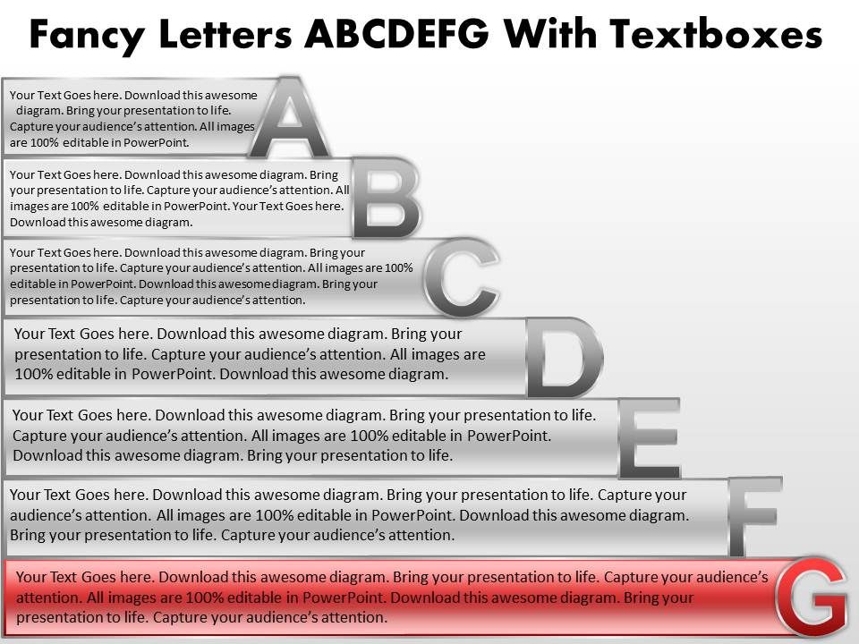 business_powerpoint_templates_fancy_letters_abcdefg_with_textboxes ...