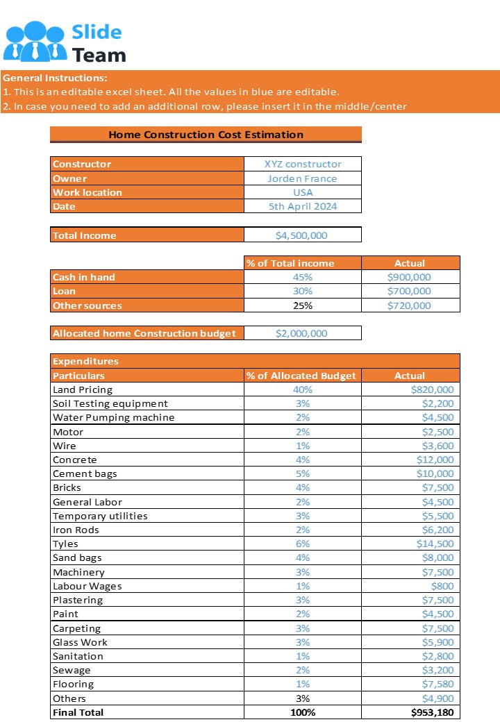Construction Project Cost Estimate Excel Spreadsheet Worksheet Xlcsv XL Bundle V Pre-designed Unique