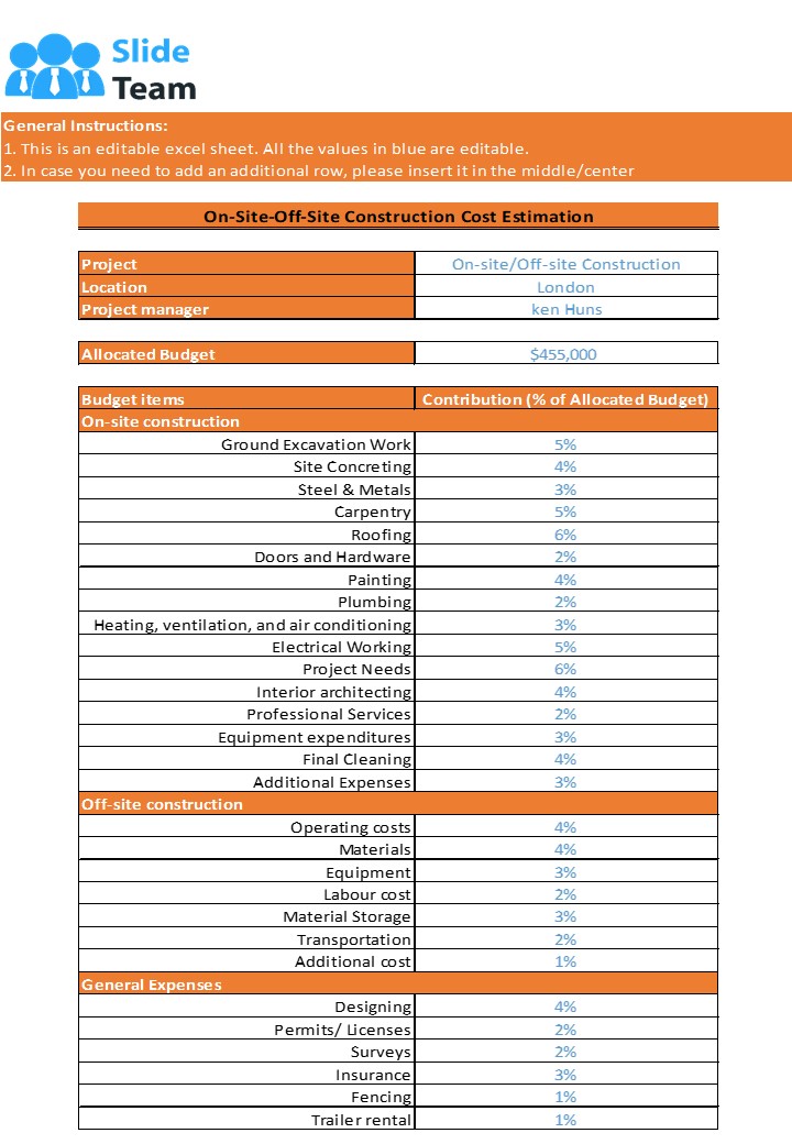Construction Project Cost Estimate Excel Spreadsheet Worksheet Xlcsv XL Bundle V Idea Content Ready
