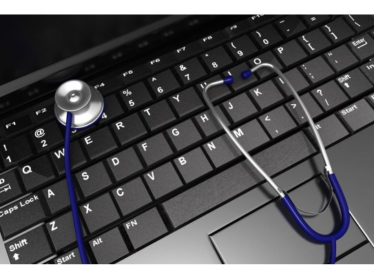 0914 Stethoscope On Laptop Keyboard For Diagnosis Stock 