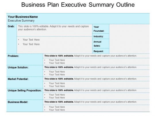 Business Plan Executive Summary Outline Powerpoint