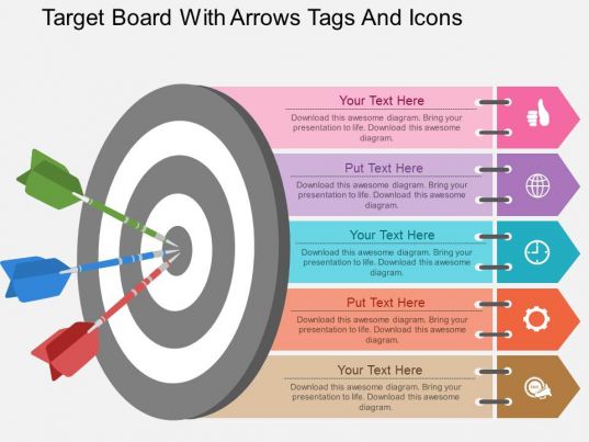 Ew Target Board With Arrows Tags And Icons Flat Powerpoint 