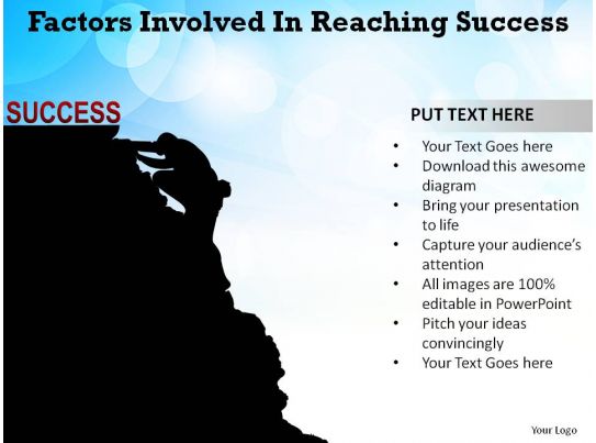 Factors involved in reaching success man climbing mountain 