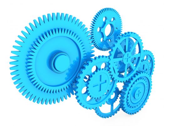 Many Gears Working Together Stock Photo  Template 