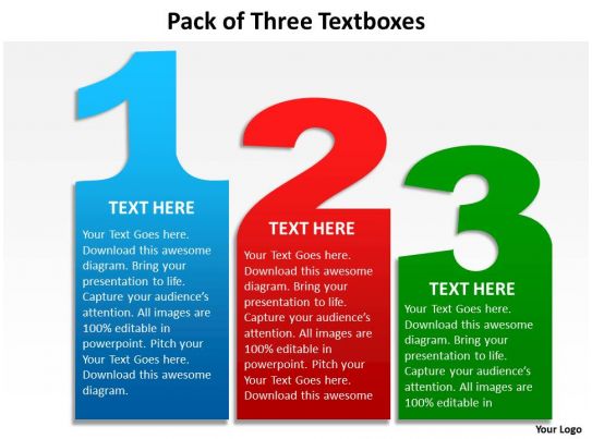 pack of three textboxes powerpoint diagrams presentation slides