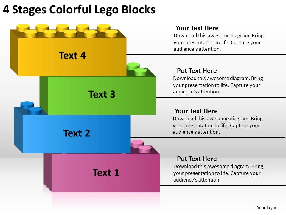 Business Analysis Diagrams 4 Stages Colorful Lego Blocks Powerpoint