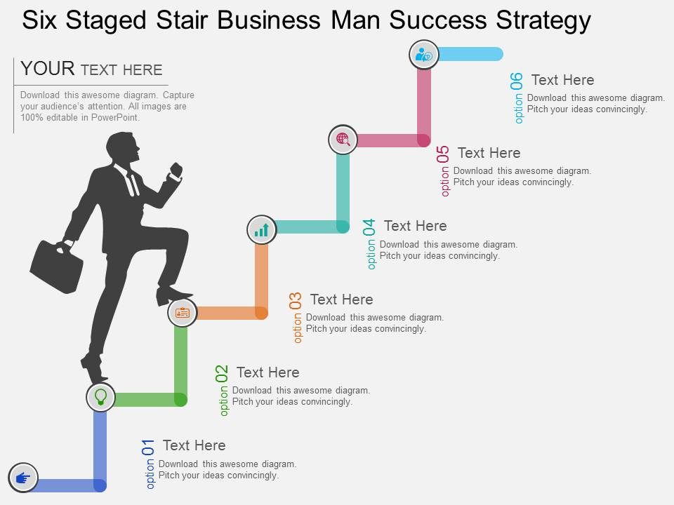 cv six staged stair business man success strategy flat powerpoint design