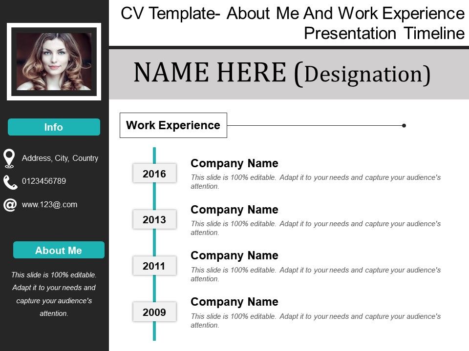 cv template about me and work experience presentation timeline