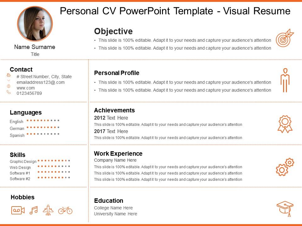 personal cv powerpoint template visual resume