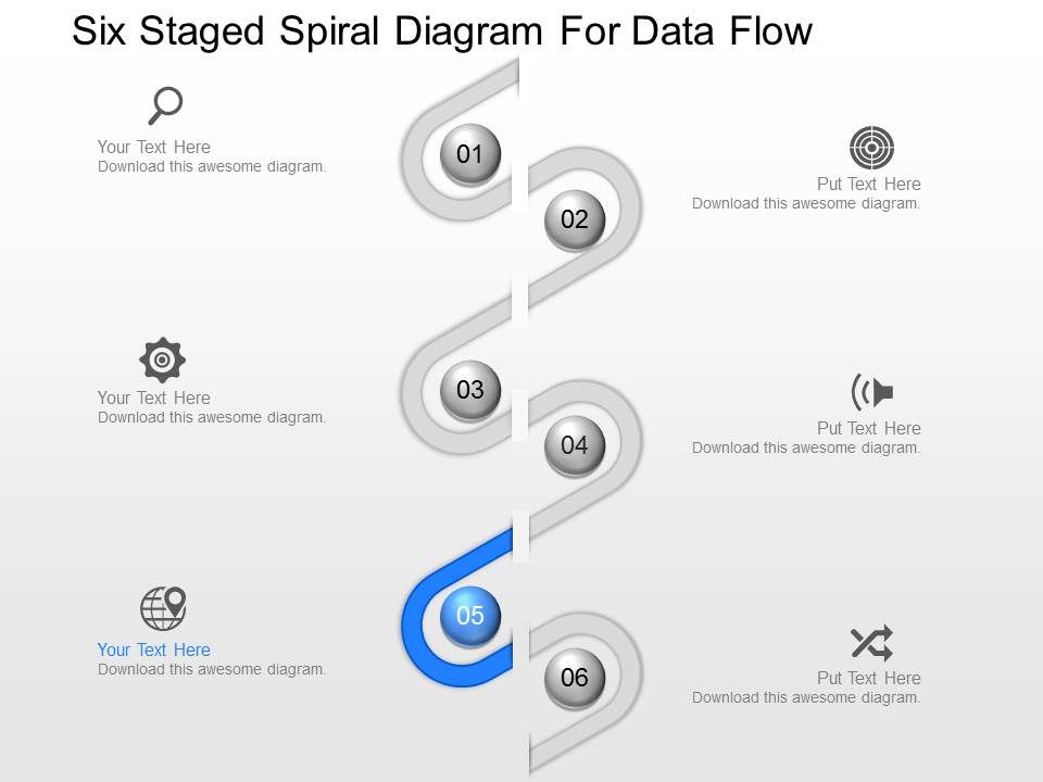 pr Six Staged Spiral Diagram For Data Flow Powerpoint ...
