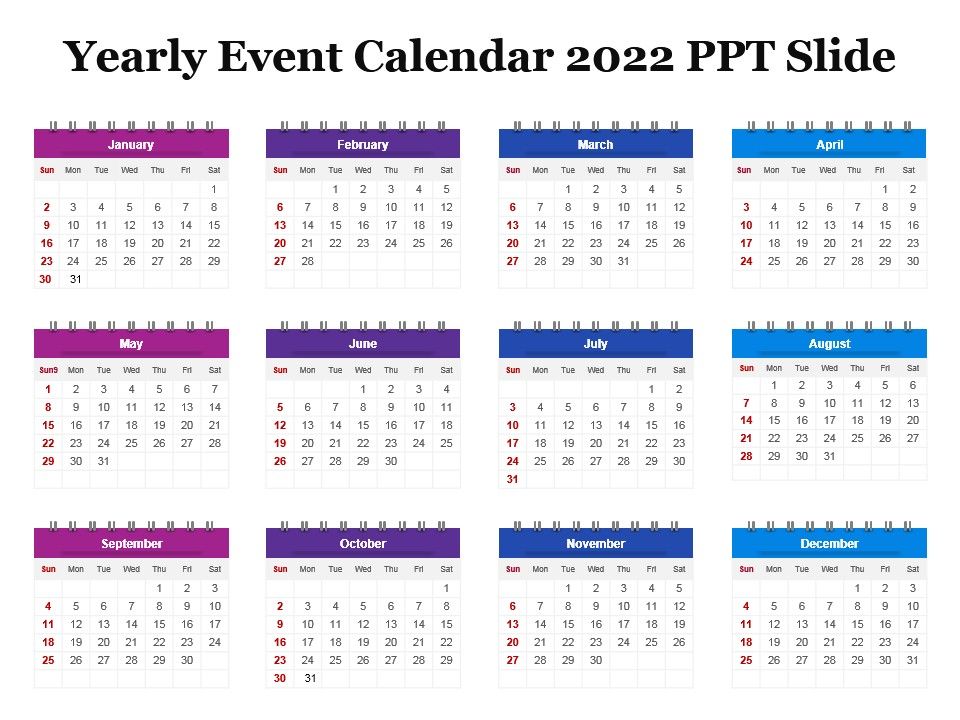 Yearly Event Calendar  2022  Ppt Slide PowerPoint 