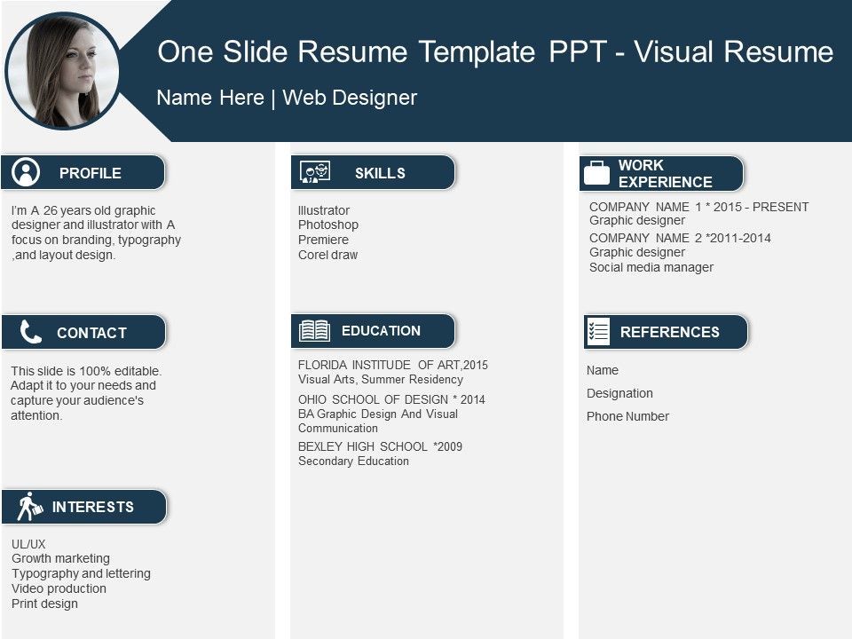 one slide resume template ppt visual resume