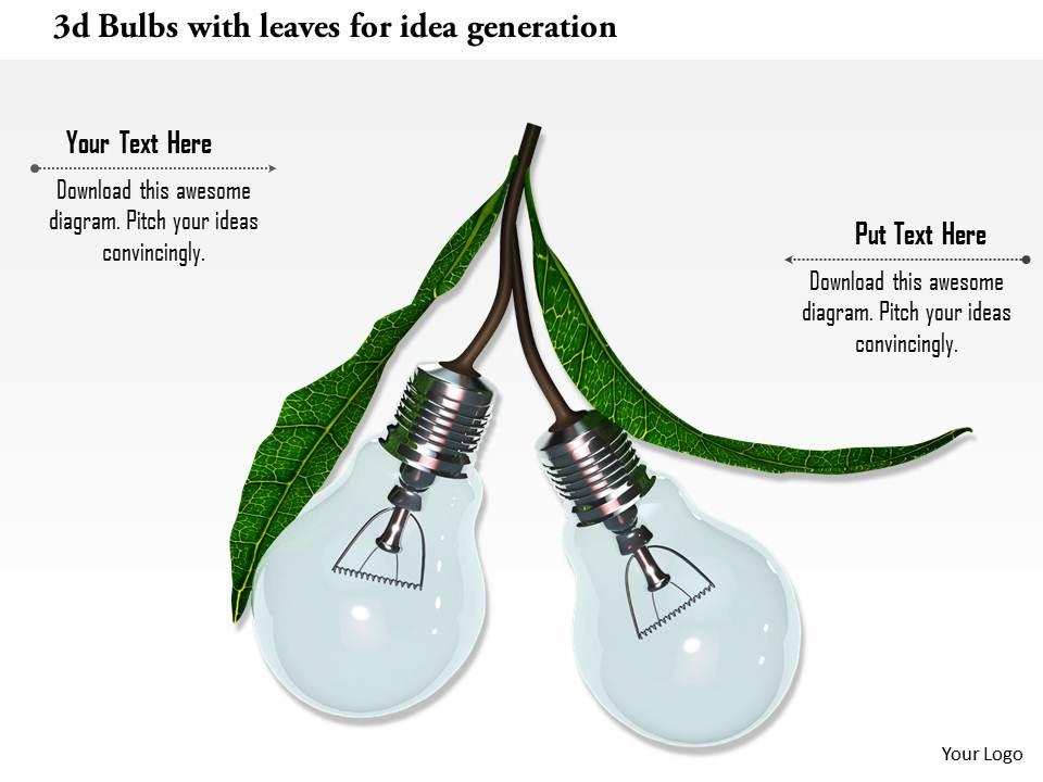 0115 3d bulbs with leaves for idea generation image graphic for powerpoint Slide00