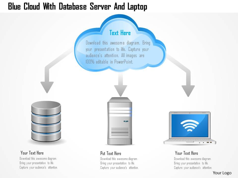 0115 blue cloud with database server and laptop powerpoint template Slide01