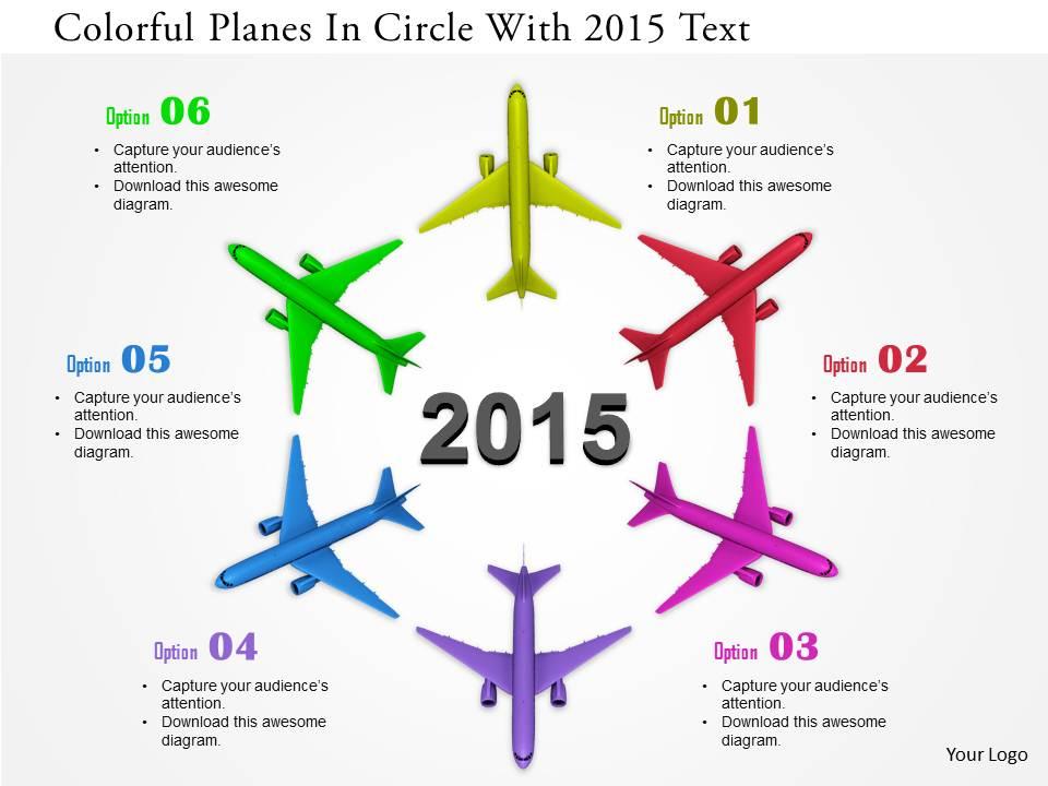 0115 colorful planes in circle with 2015 text image graphics for powerpoint Slide00