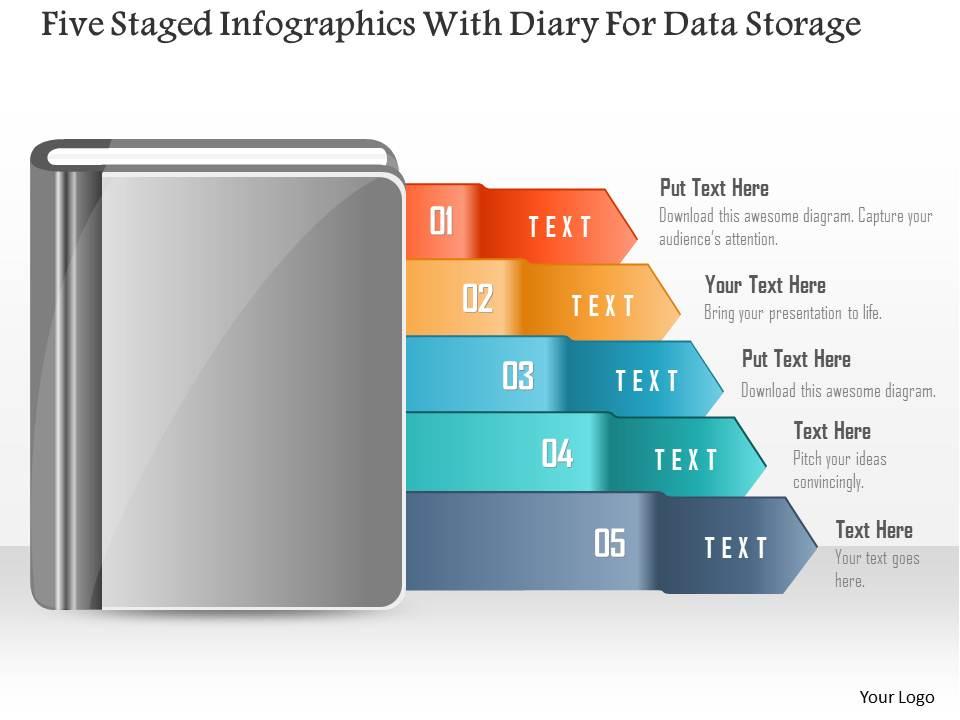 0115 five staged infographics with diary for data storage powerpoint template Slide01