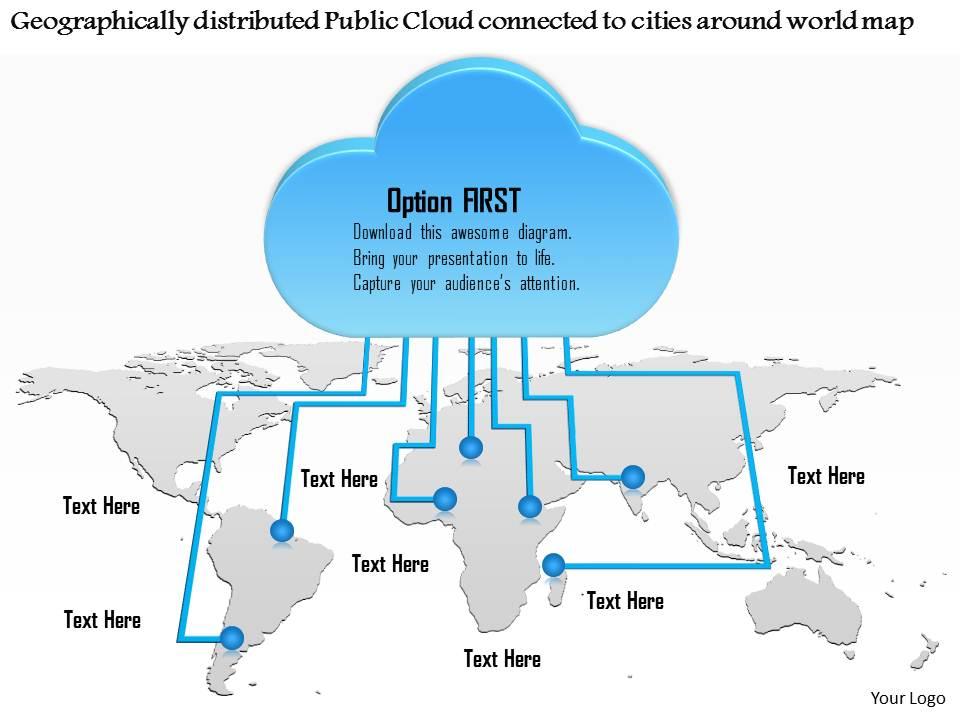 0115 geographically distributed public cloud connected to cities around world map ppt slide Slide00