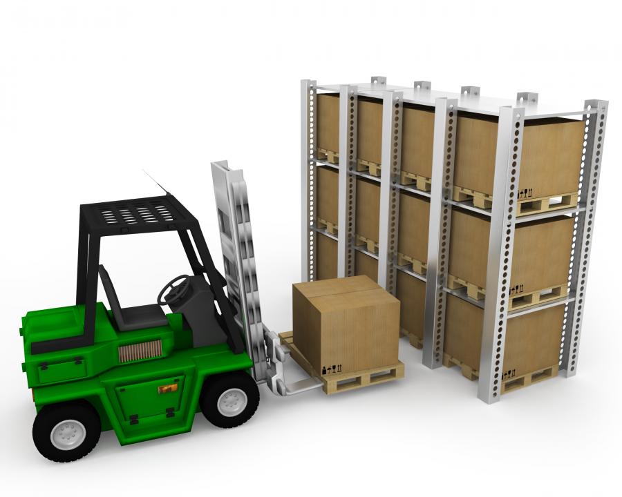 0115 green truck lifting cartons stock photo Slide00