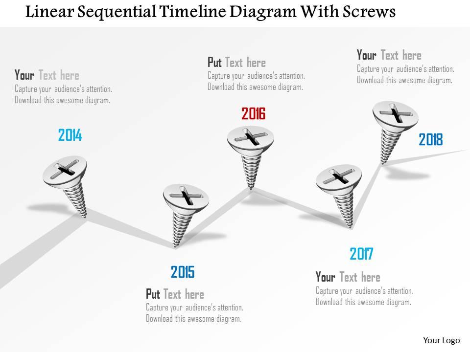 0115 Linear Sequential Timeline Diagram With Screws Powerpoint Template ...