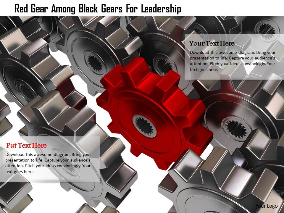 0115 red gear among black gears for leadership image graphic for powerpoint Slide01