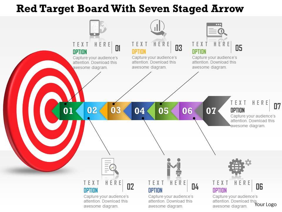 0115_red_target_board_with_seven_staged_arrow_powerpoint_template_Slide01