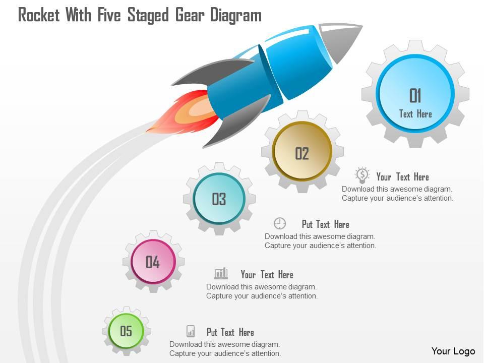 0115 rocket with five staged gear diagram powerpoint template Slide00