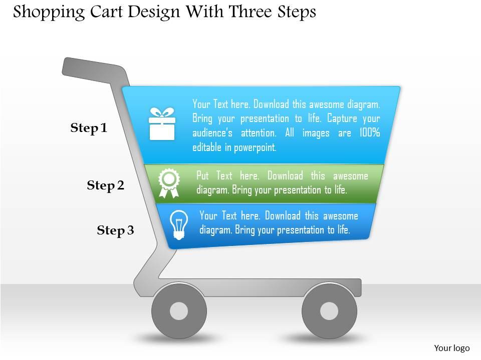 0514 Shopping Cart Design With Three Steps Powerpoint Presentation ...