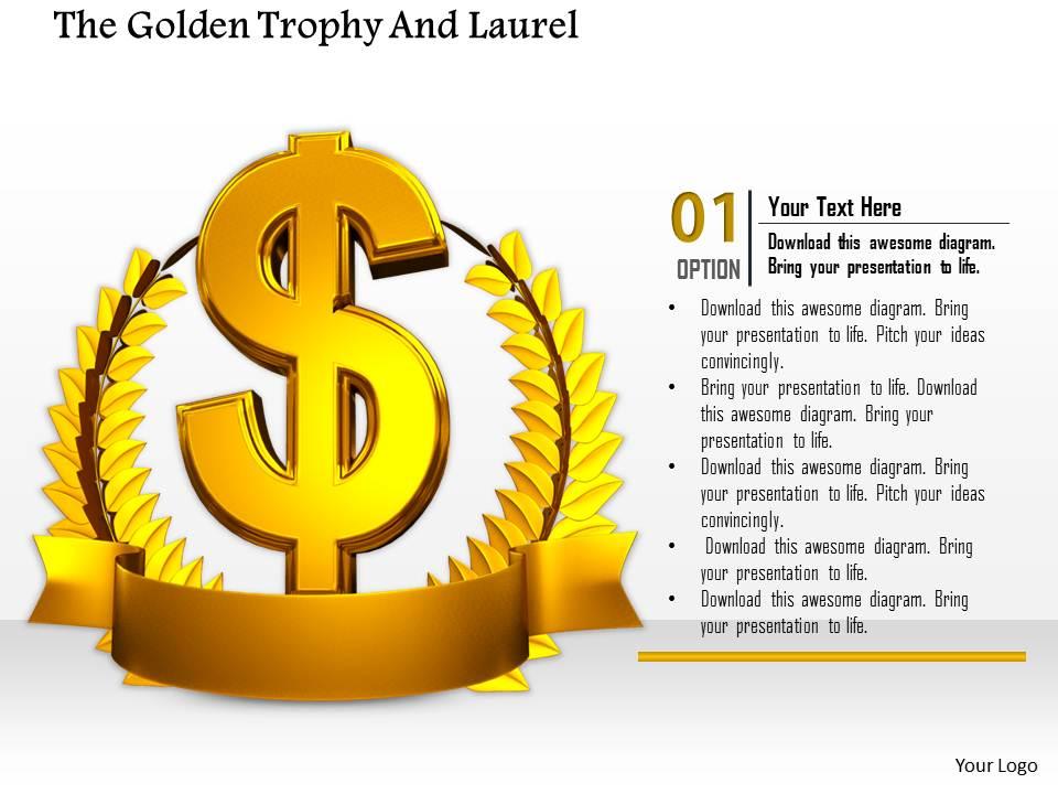 0814 3d golden laurel with dollar symbol for financial success image graphics for powerpoint Slide00