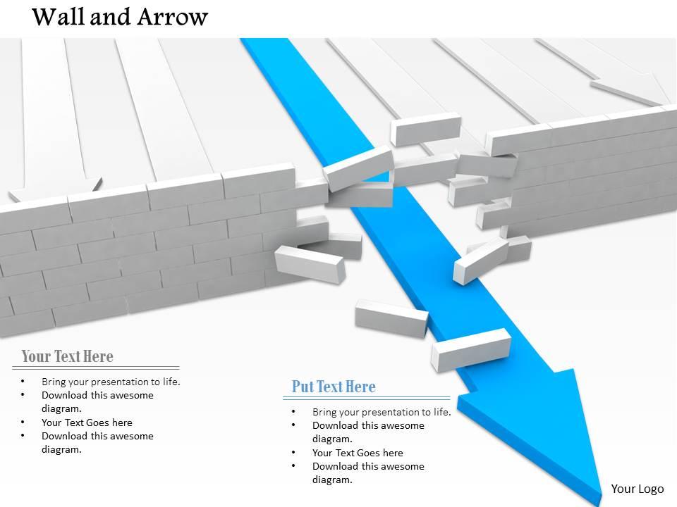 0814 blue arrow breaking wall shows solution finding image graphics for powerpoint Slide01