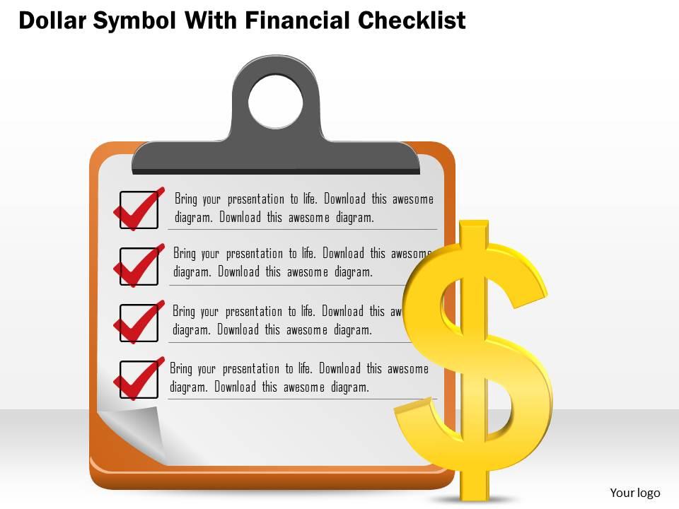 0814 business consulting diagram dollar symbol with financial checklist powerpoint slide template Slide01