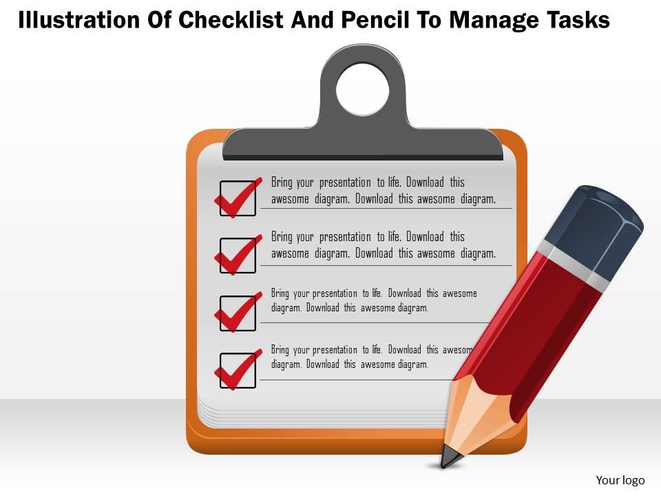 0814 business consulting diagram illustration of checklist and pencil to manage tasks powerpoint slide template Slide01