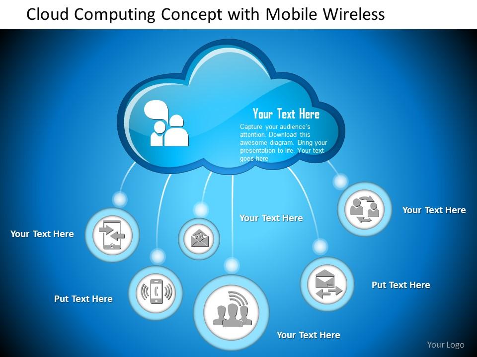 0814 cloud computing concept with mobile wireless email device connected to the cloud ppt slides Slide01