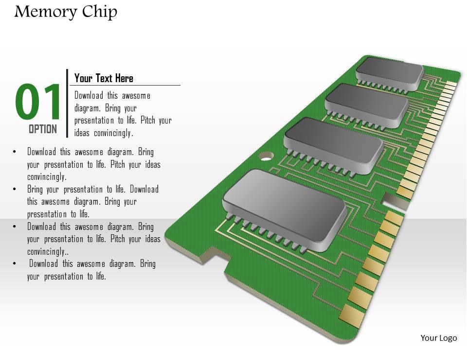 0814_memory_chip_shown_by_pcb_printed_circuit_board_with_chips_and_connections_ppt_slides_Slide01