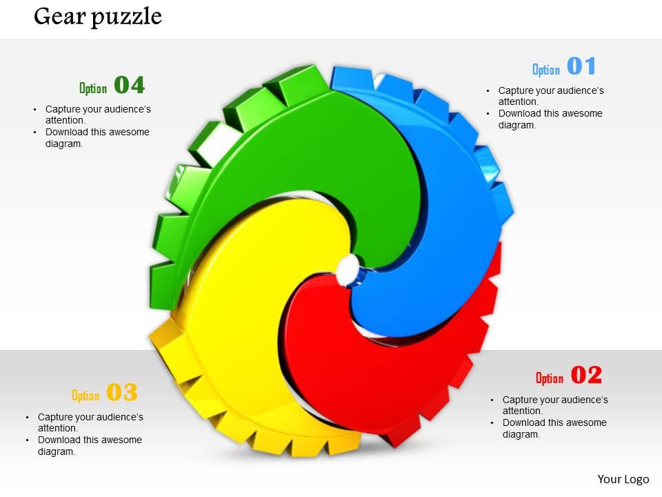 0814 multicolored puzzle in gear shape to show team strength image graphics for powerpoint Slide01