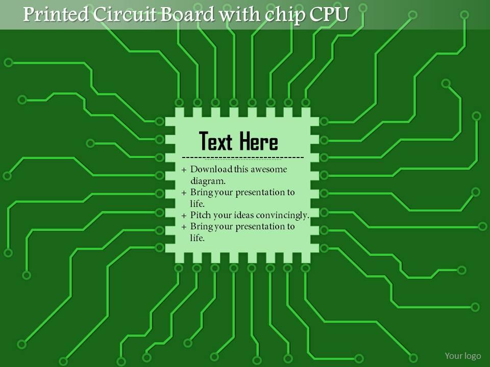 0814 printed circuit board pcb with chip cpu microprocessor with connections for eda ppt slides Slide01