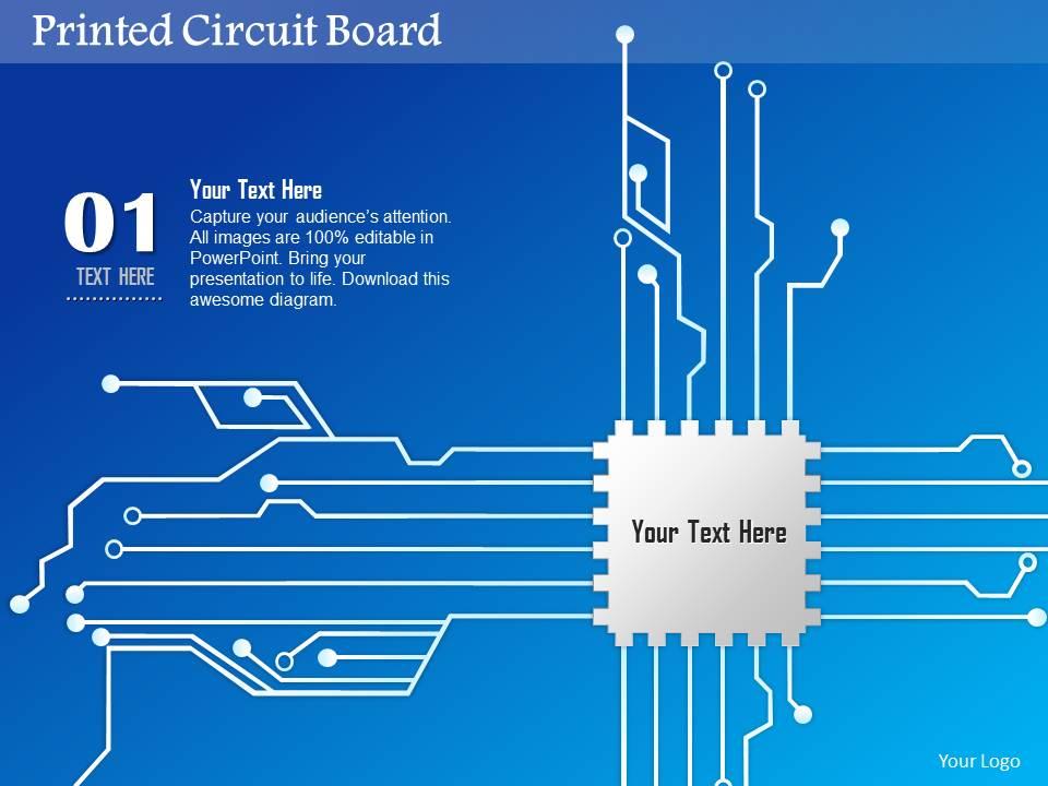 0814 printed circuit board pcb with cpu chip icon for chip design eda ppt slides Slide01