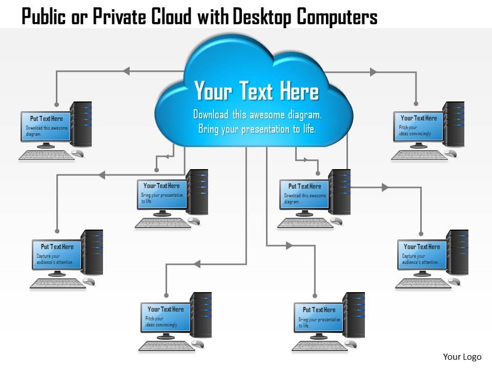 0814_public_or_private_cloud_with_desktop_computers_connected_to_the_cloud_network_ppt_slides_Slide01