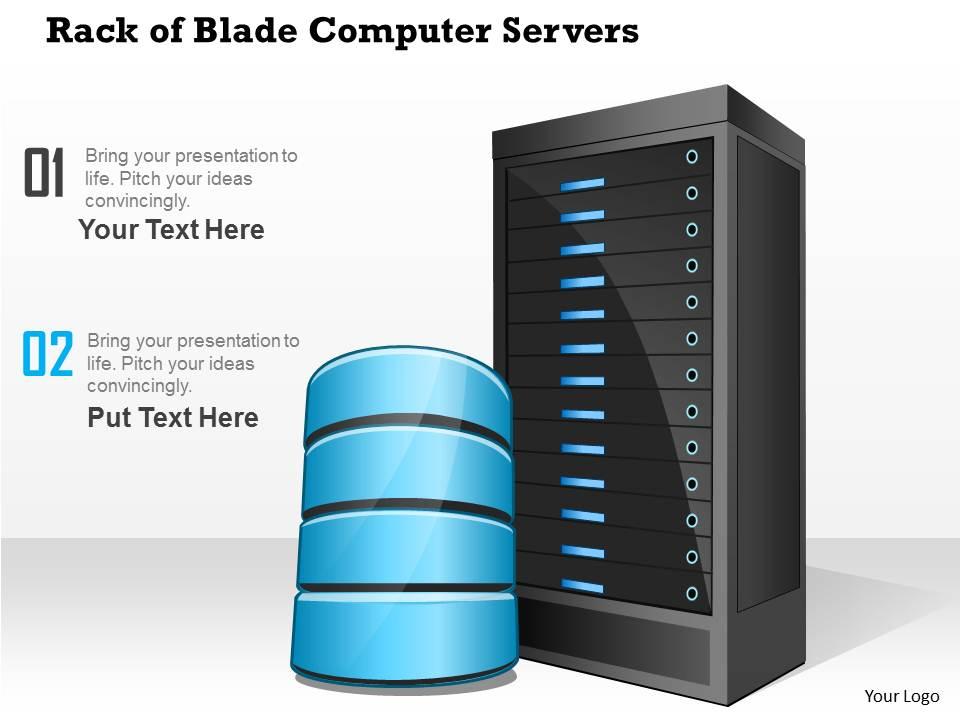 0814 rack of blade computer servers with storage or database within a datacenter ppt slides Slide01