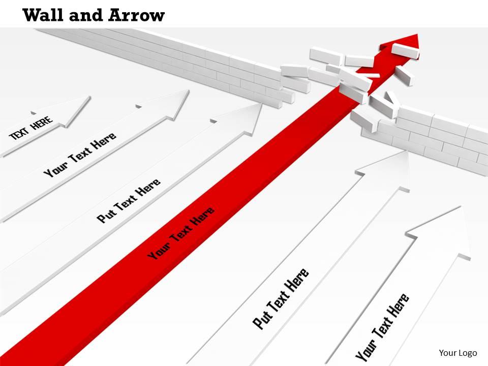 0814_red_arrow_breaking_the_wall_with_white_arrows_and_showing_leadership_image_graphics_for_powerpoint_Slide01