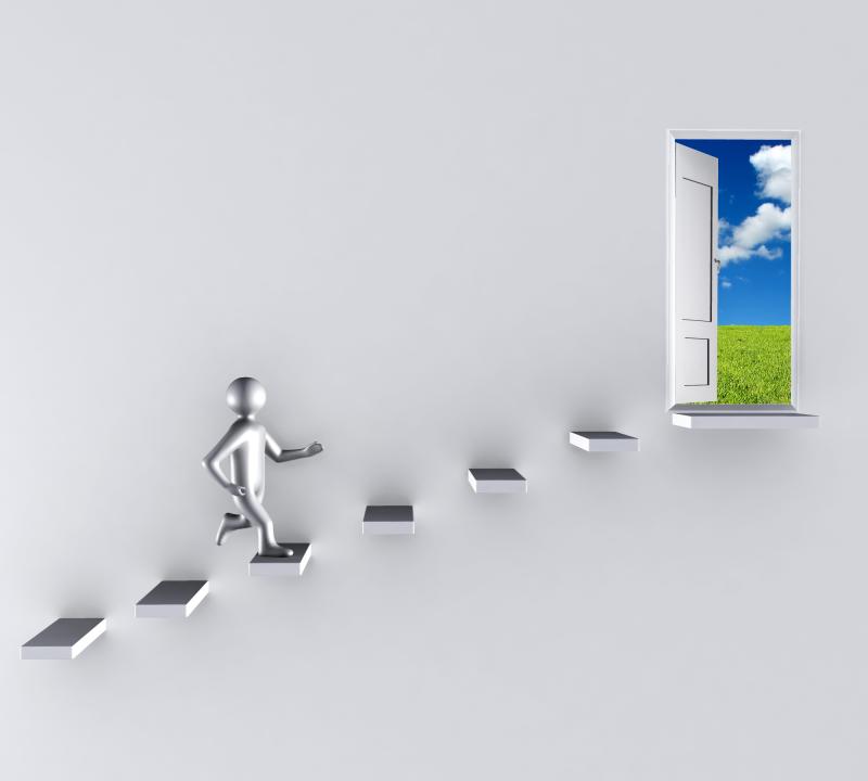 0914 3d men staircase door to future success growth stock photo Slide01