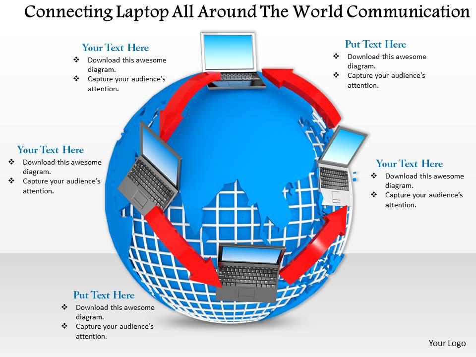 0914 connecting laptop all around the world communication ppt slide image graphics for powerpoint Slide01