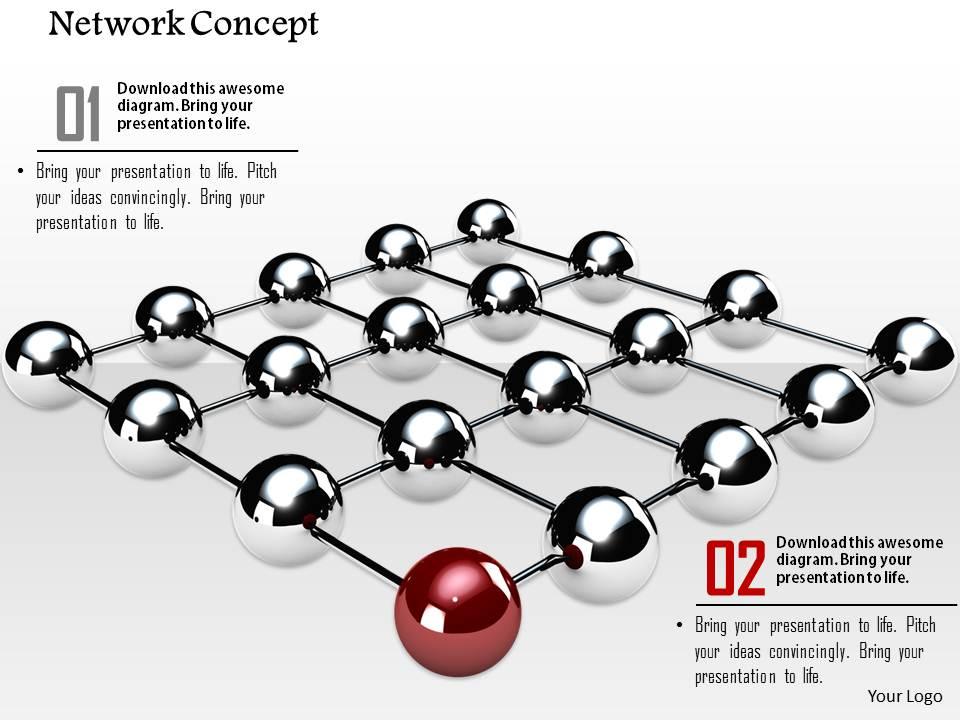0914 network concept glossy grey balls one red ball ppt slide image graphics for powerpoint Slide01