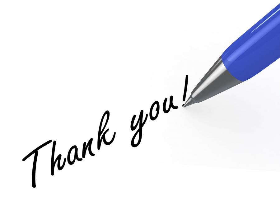 0914 Thank You Note With Blue Pen On White Background Stock Photo |  PowerPoint Templates Download | PPT Background Template | Graphics  Presentation