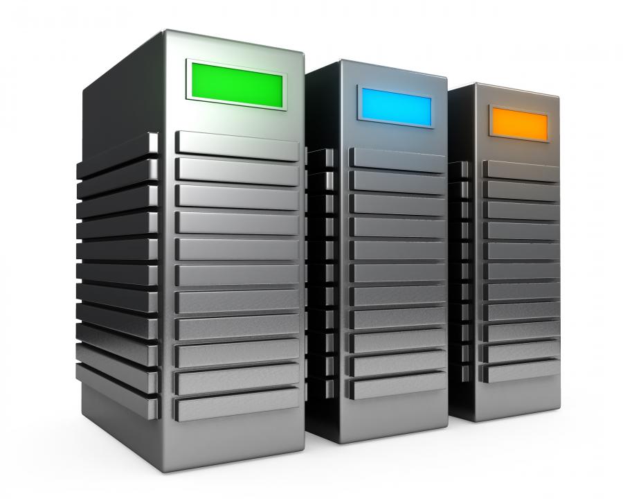 0914 Three Computer Servers At Workstation Stock Photo Presentation