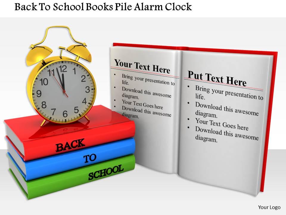 1014 back to school books pile alarm clock image graphics for powerpoint Slide01