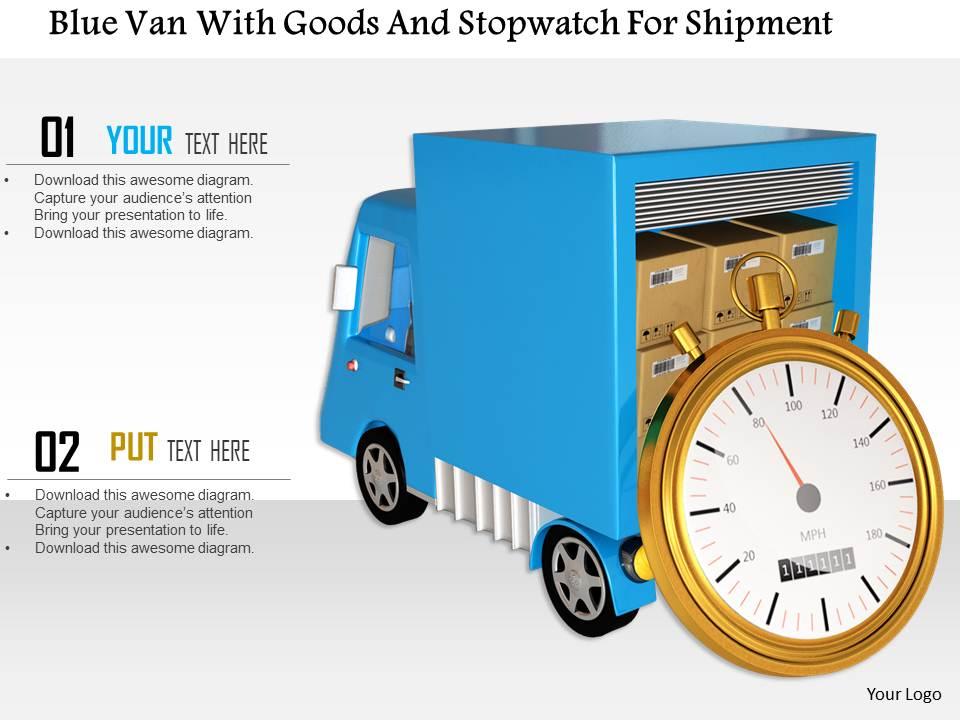 1014 blue van with goods and stopwatch for shipment image graphics for powerpoint Slide01