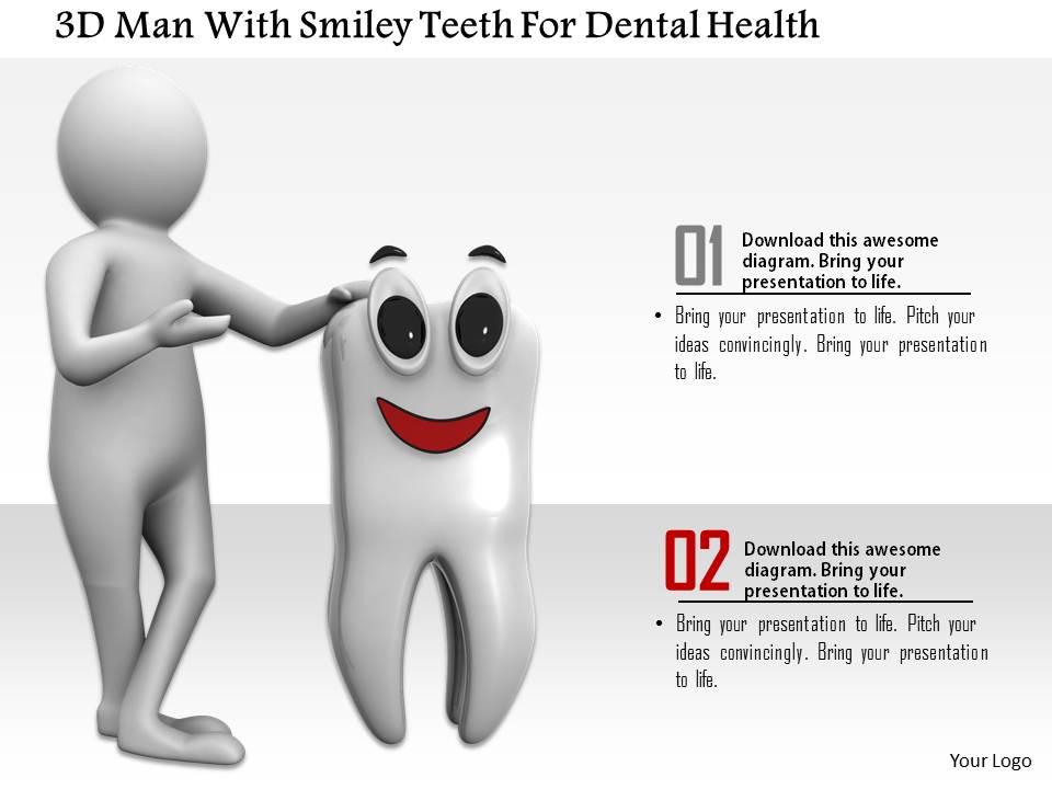 1114 3d man with smiley teeth for dental health ppt graphics icons Slide01