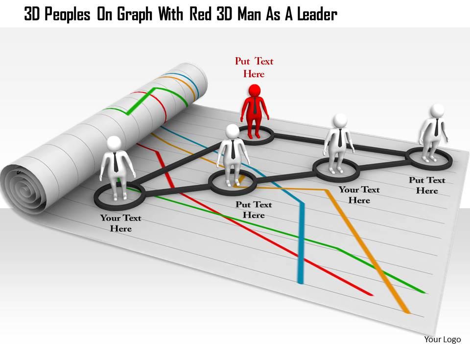1114 3d peoples on graph with red 3d man as a leader ppt graphics icons Slide01