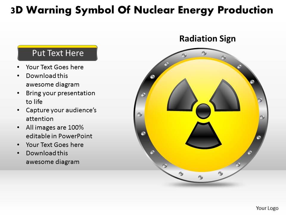 1114 3d warning symbol of nuclear energy production powerpoint template Slide01